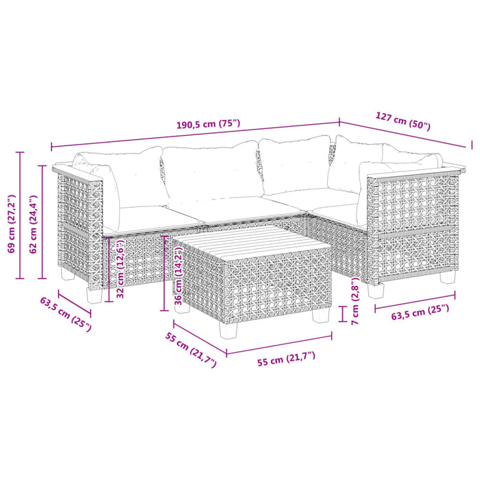 Set Divano da Giardino 5 pz con Cuscini Grigio in Polyrattan 3261807