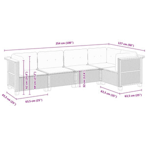 Set Divani da Giardino 5 pz con Cuscini in Polyrattan Nero 3261809