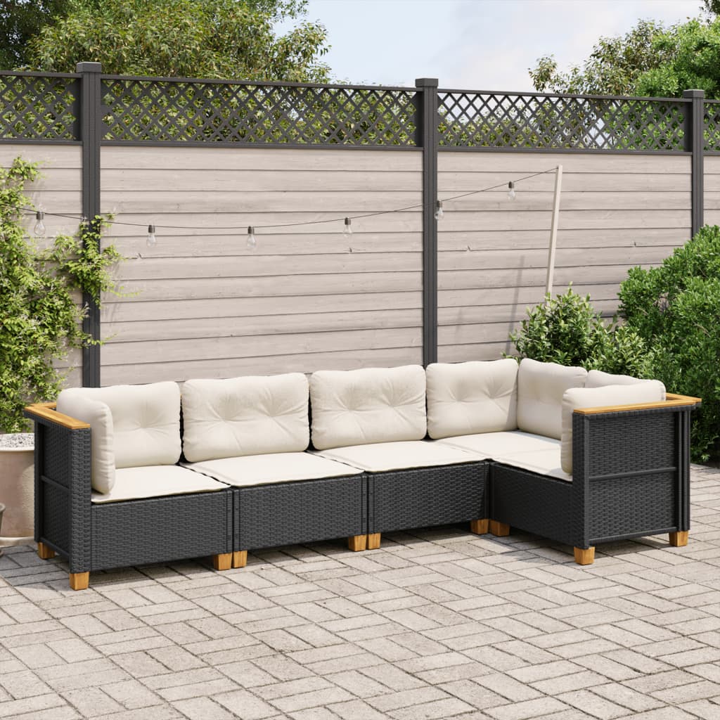 Set Divani da Giardino 5 pz con Cuscini in Polyrattan Nero 3261809