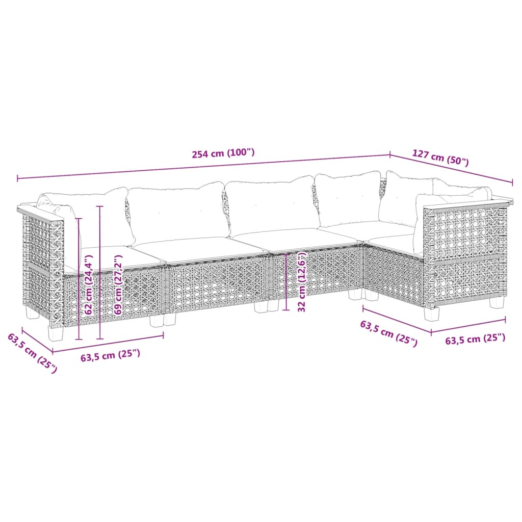 Set Divano da Giardino 5 pz con Cuscini Grigio in Polyrattan 3261813