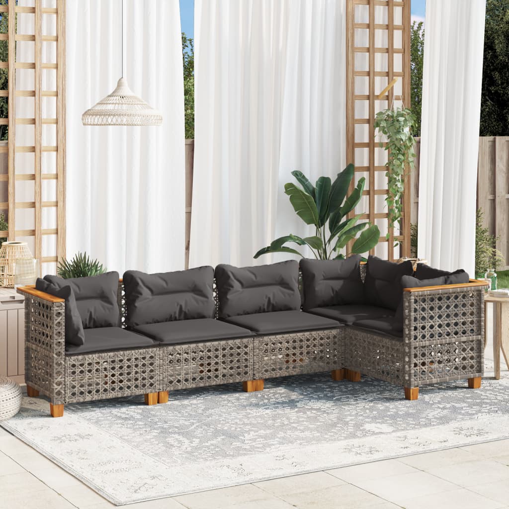 Set Divano da Giardino 5 pz con Cuscini Grigio in Polyrattan 3261813