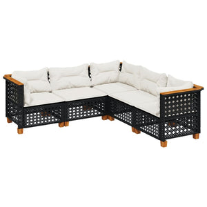 Set Divani da Giardino 5 pz con Cuscini in Polyrattan Nero 3261824