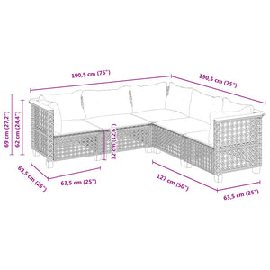 Set Divani da Giardino 5 pz con Cuscini in Polyrattan Nero 3261824