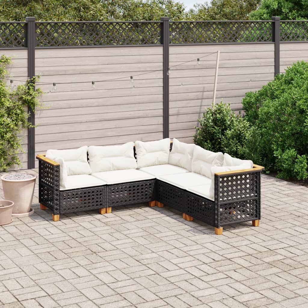 Set Divani da Giardino 5 pz con Cuscini in Polyrattan Nero 3261824