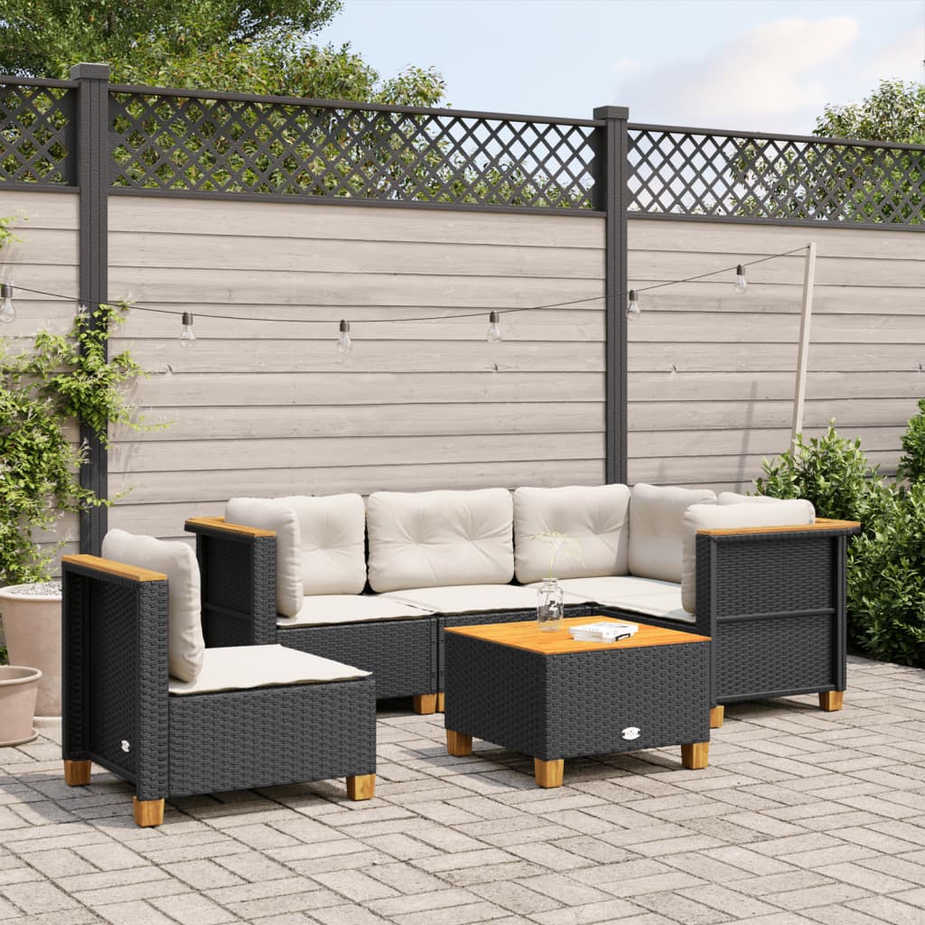 Set Divano da Giardino 6 pz con Cuscini Nero in Polyrattan 3261839