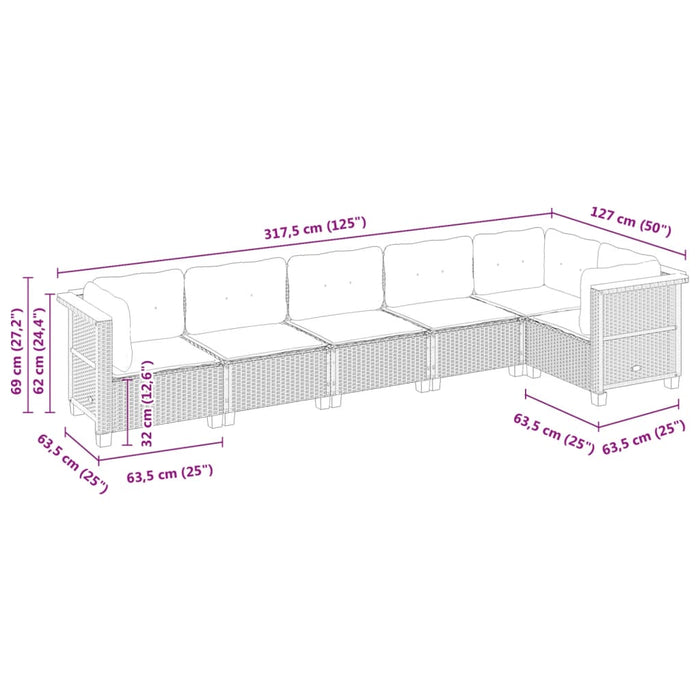 Set Divano da Giardino 6 pz con Cuscini Nero in Polyrattan 3261845