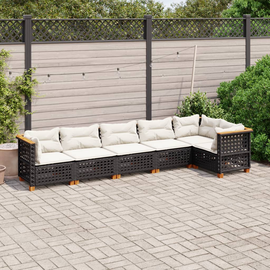 Set Divano da Giardino 6 pz con Cuscini Nero in Polyrattan 3261848