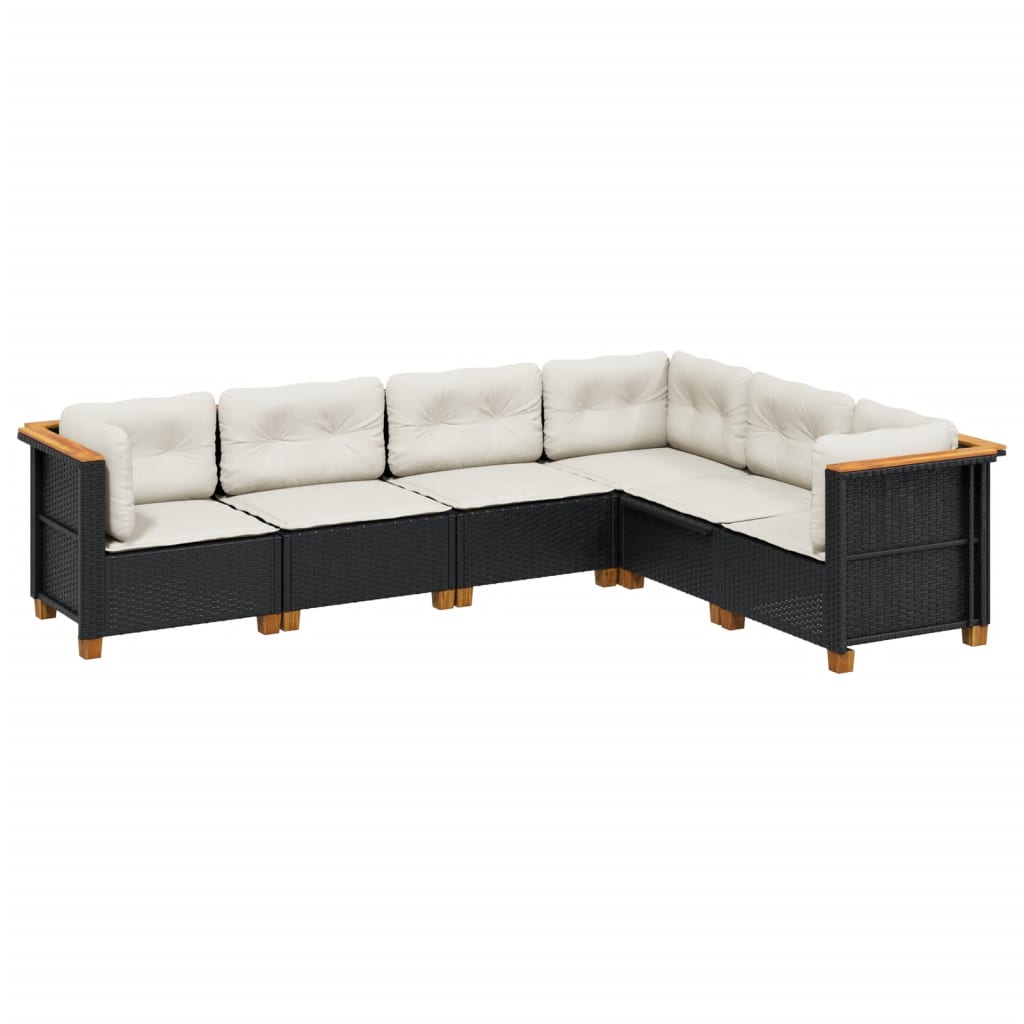 Set Divano da Giardino 6 pz con Cuscini Nero in Polyrattan 3261857