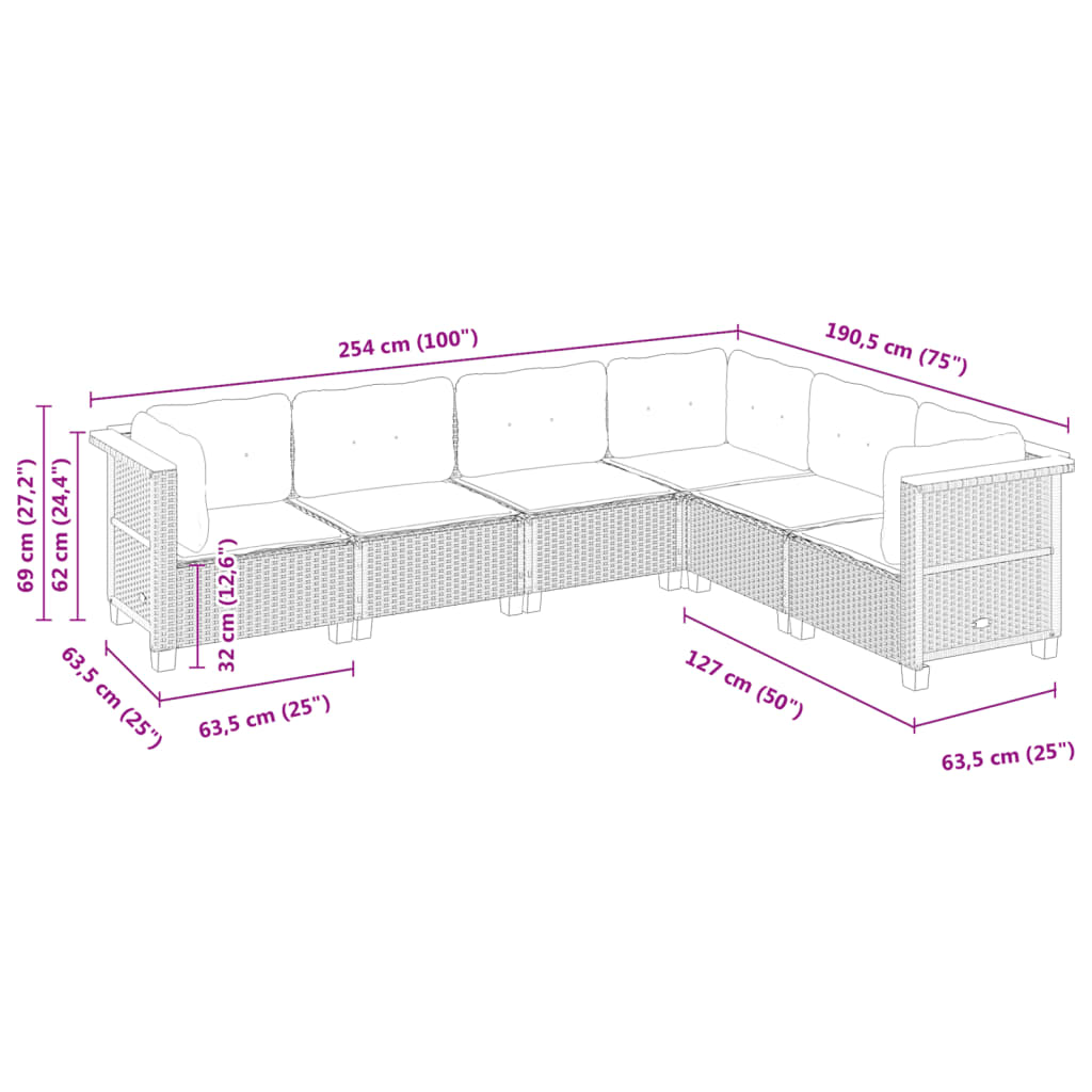 Set Divano da Giardino 6 pz con Cuscini Nero in Polyrattan 3261857