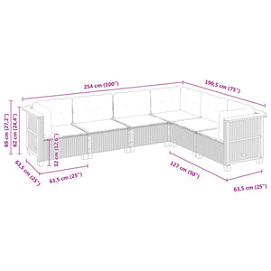 Set Divano da Giardino 6 pz con Cuscini Nero in Polyrattan 3261857