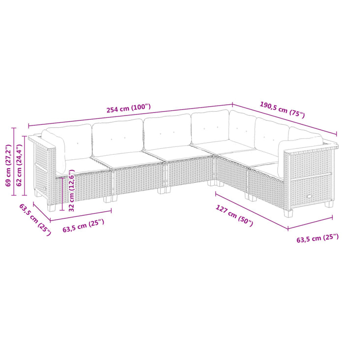 Set Divano da Giardino 6 pz con Cuscini Nero in Polyrattan 3261857