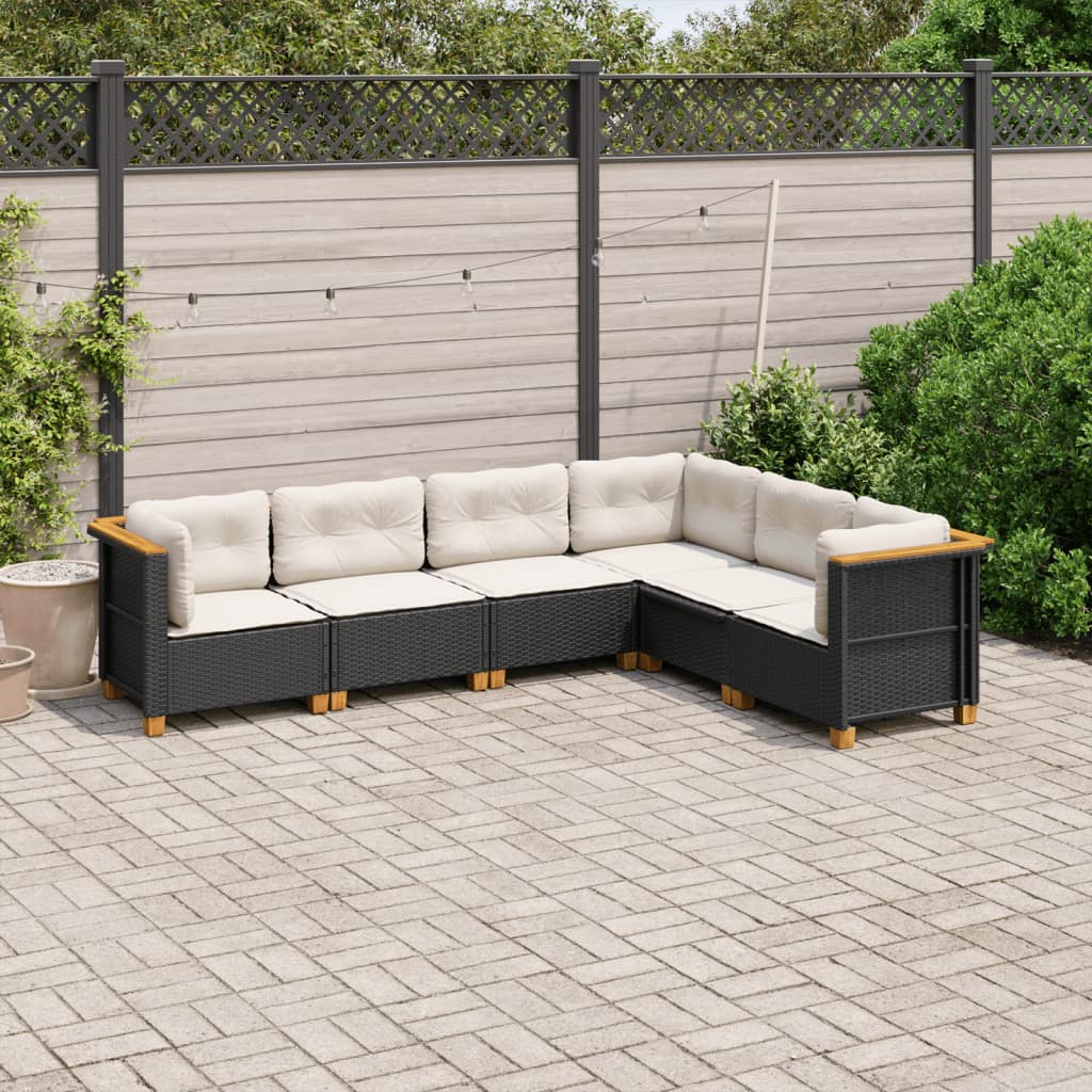 Set Divano da Giardino 6 pz con Cuscini Nero in Polyrattan 3261857