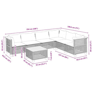 Set Divani da Giardino 7 pz con Cuscini Grigio in Polyrattan 3261867