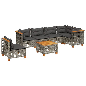 Set Divani da Giardino 7 pz con Cuscini Grigio in Polyrattan 3261879