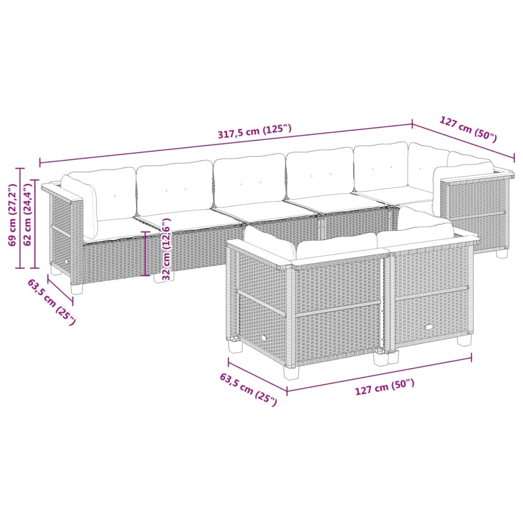 Set Divano da Giardino 8 pz con Cuscini Grigio in Polyrattan 3261888