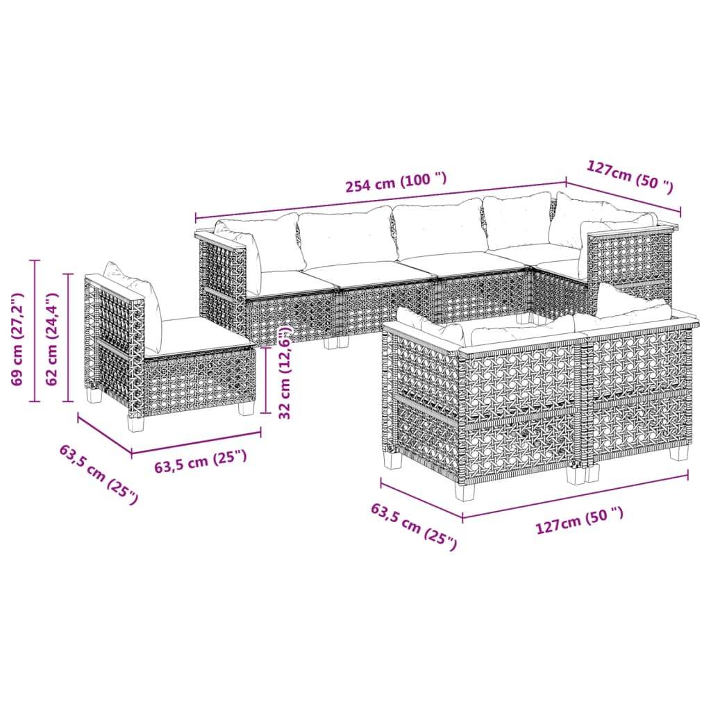 Set Divani da Giardino con Cuscini 8 pz Nero in Polyrattan 3261902