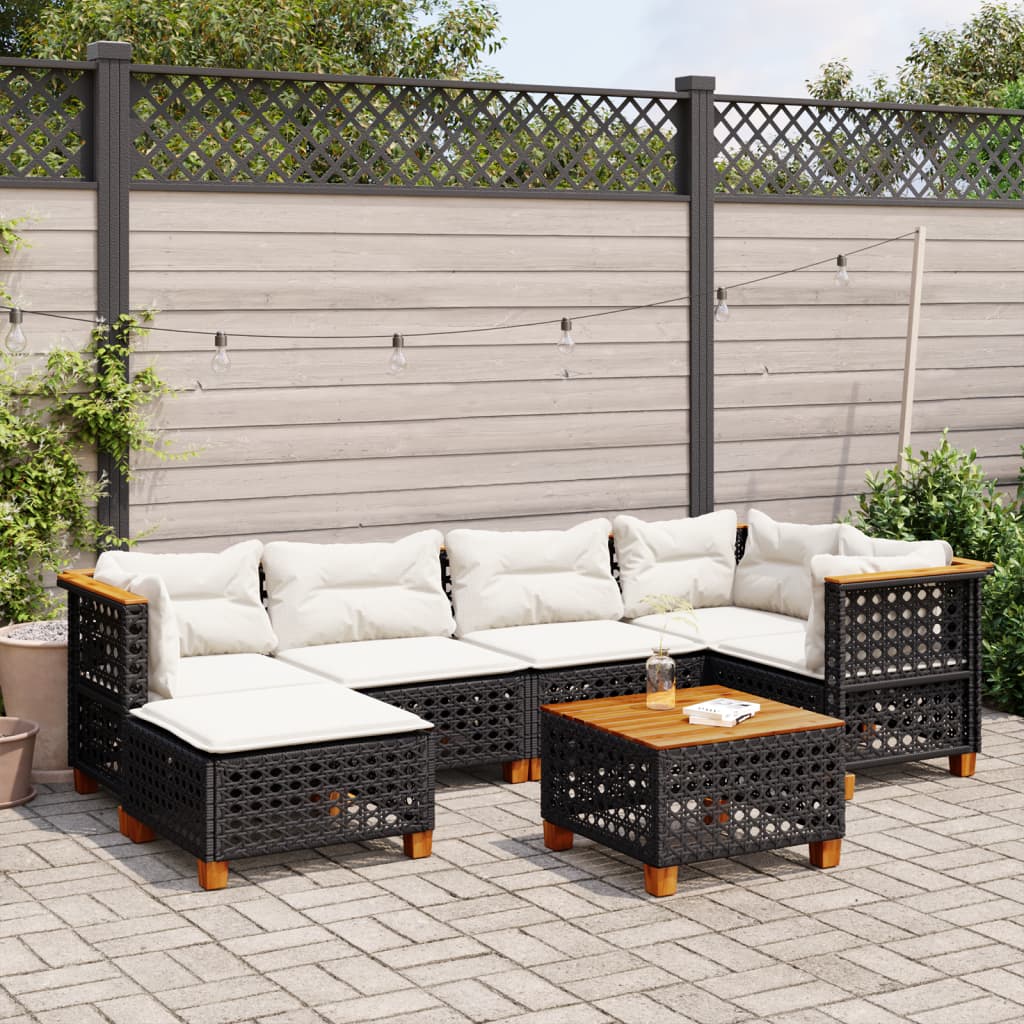 Set Divani da Giardino con Cuscini 7pz Nero Polyrattan 3261920