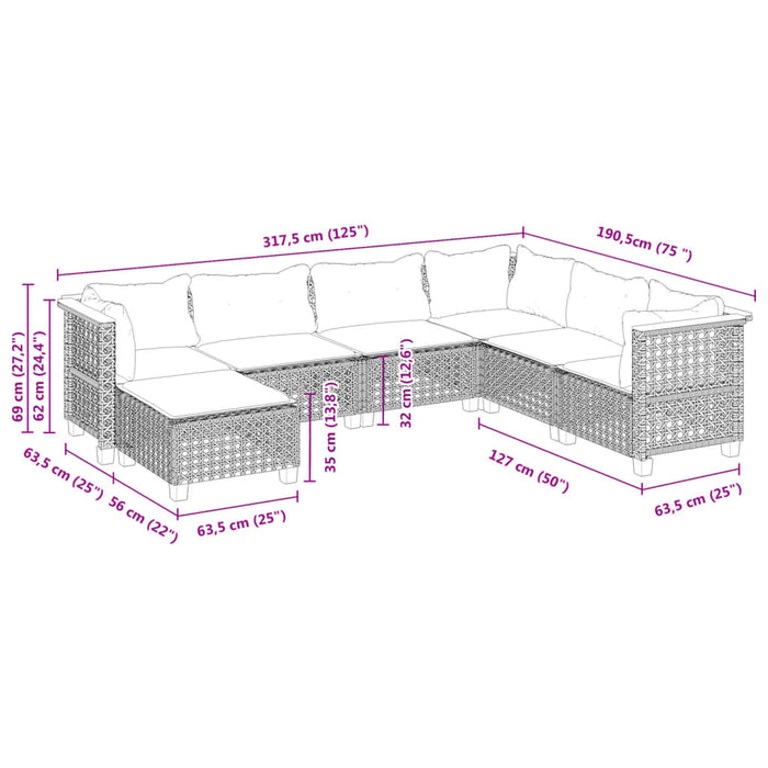 Set Divani da Giardino con Cuscini 7pz Nero Polyrattan 3261938