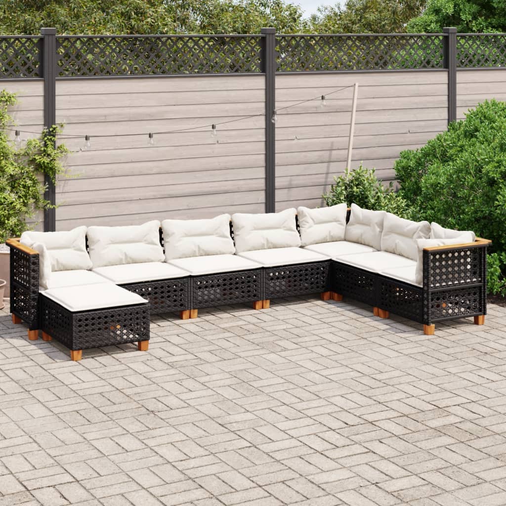 Set Divani da Giardino con Cuscini 8 pz Nero in Polyrattan 3261956