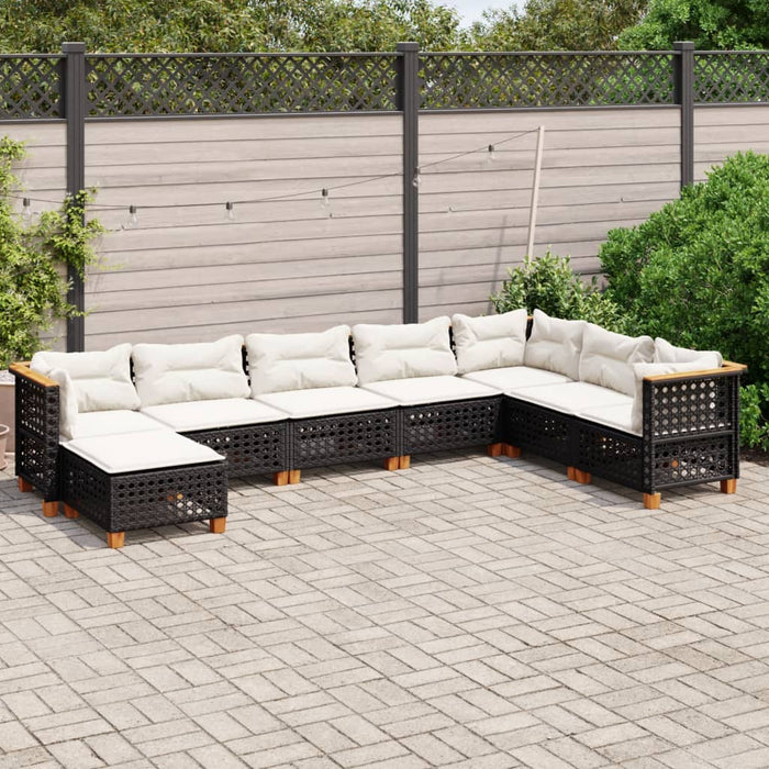 Set Divani da Giardino con Cuscini 8 pz Nero in Polyrattan 3261956