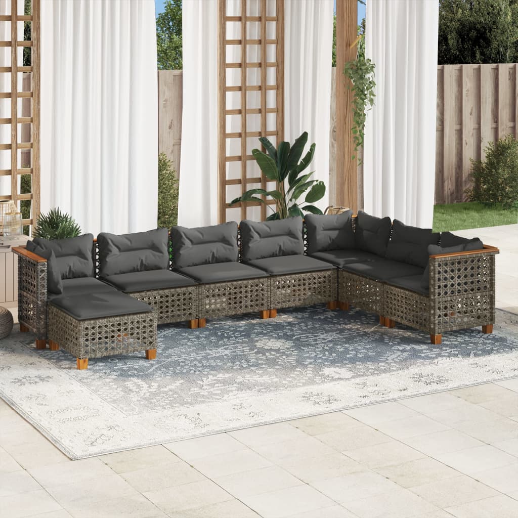 Set Divano da Giardino 8 pz con Cuscini Grigio in Polyrattan 3261957