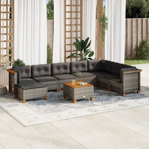 Set Divano da Giardino 9 pz con Cuscini Grigio in Polyrattan 3261960