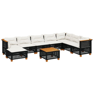 Set Divani da Giardino 9 pz con Cuscini Nero in Polyrattan 3261962