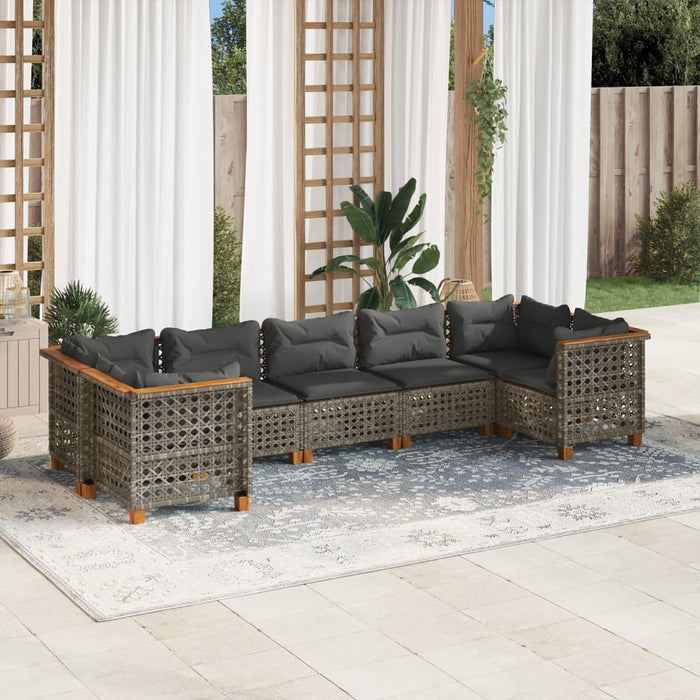 Set Divani da Giardino 7 pz con Cuscini Grigio in Polyrattan 3261975