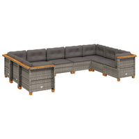 Set Divano da Giardino 9 pz con Cuscini Grigio in Polyrattan 3261978