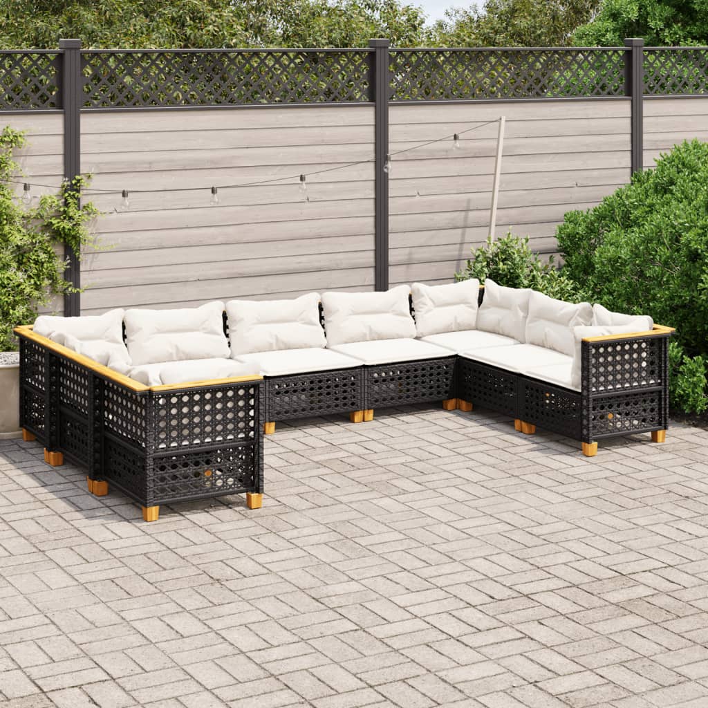 Set Divani da Giardino 9 pz con Cuscini Nero in Polyrattan 3261980