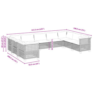 Set Divano da Giardino 9 pz con Cuscini Grigio in Polyrattan 3261981