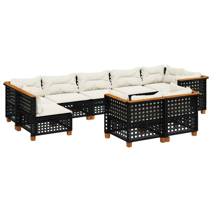 Set Divani da Giardino 9 pz con Cuscini Nero in Polyrattan 3261992