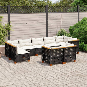 Set Divani da Giardino 9 pz con Cuscini Nero in Polyrattan 3261992