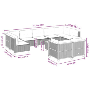 Set Divano da Giardino 10 pz con Cuscini Grigio in Polyrattan 3261996