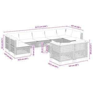 Set Divani da Giardino 10pz con Cuscini in Polyrattan Nero 3261998