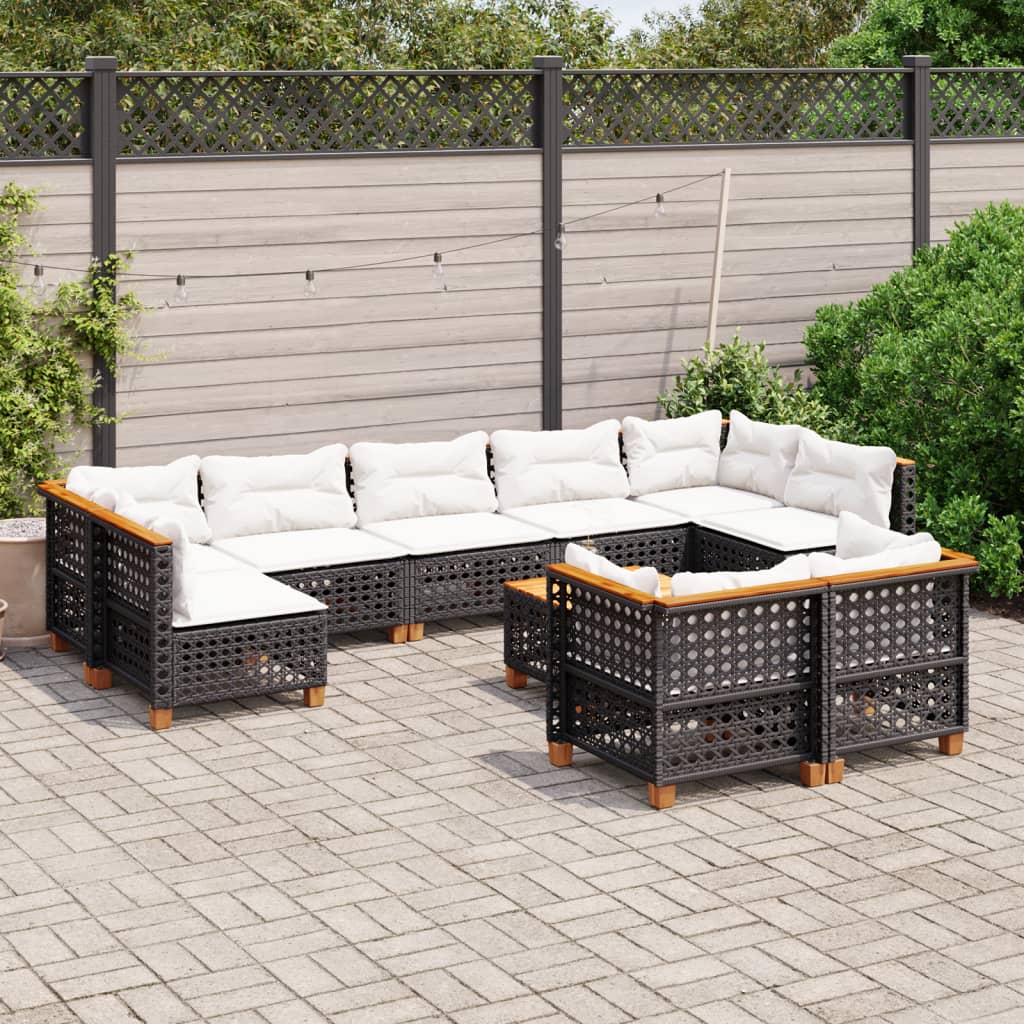 Set Divani da Giardino 10pz con Cuscini in Polyrattan Nero 3261998