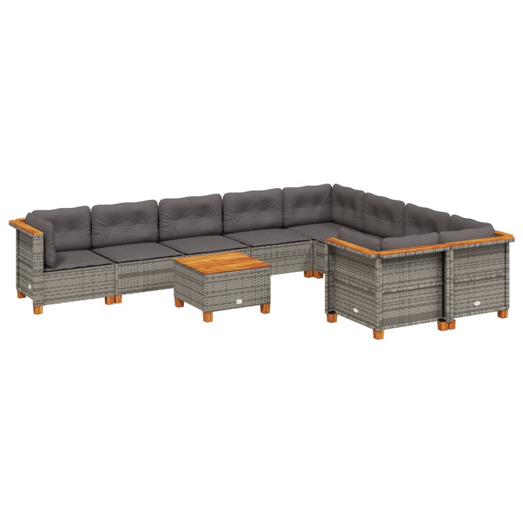 Set Divano da Giardino 10 pz con Cuscini Grigio in Polyrattan 3262008