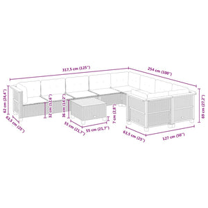 Set Divano da Giardino 10 pz con Cuscini Grigio in Polyrattan 3262008