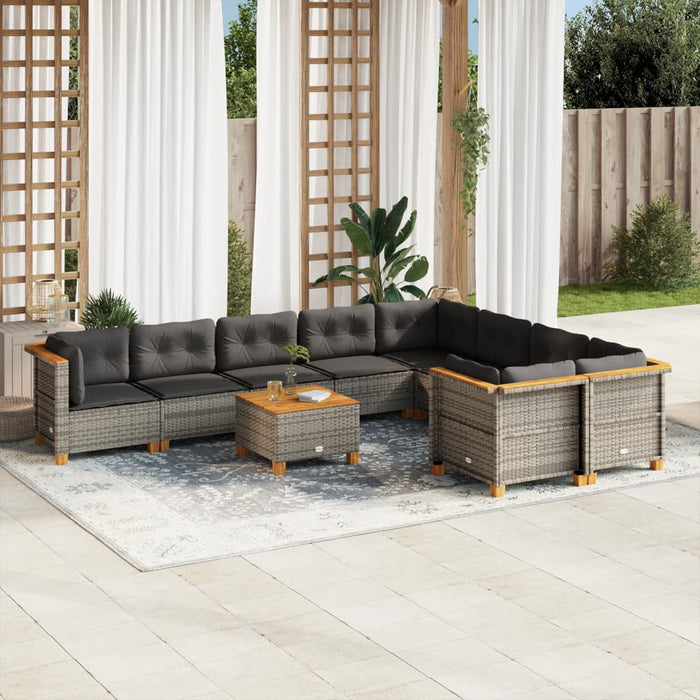 Set Divano da Giardino 10 pz con Cuscini Grigio in Polyrattan 3262008