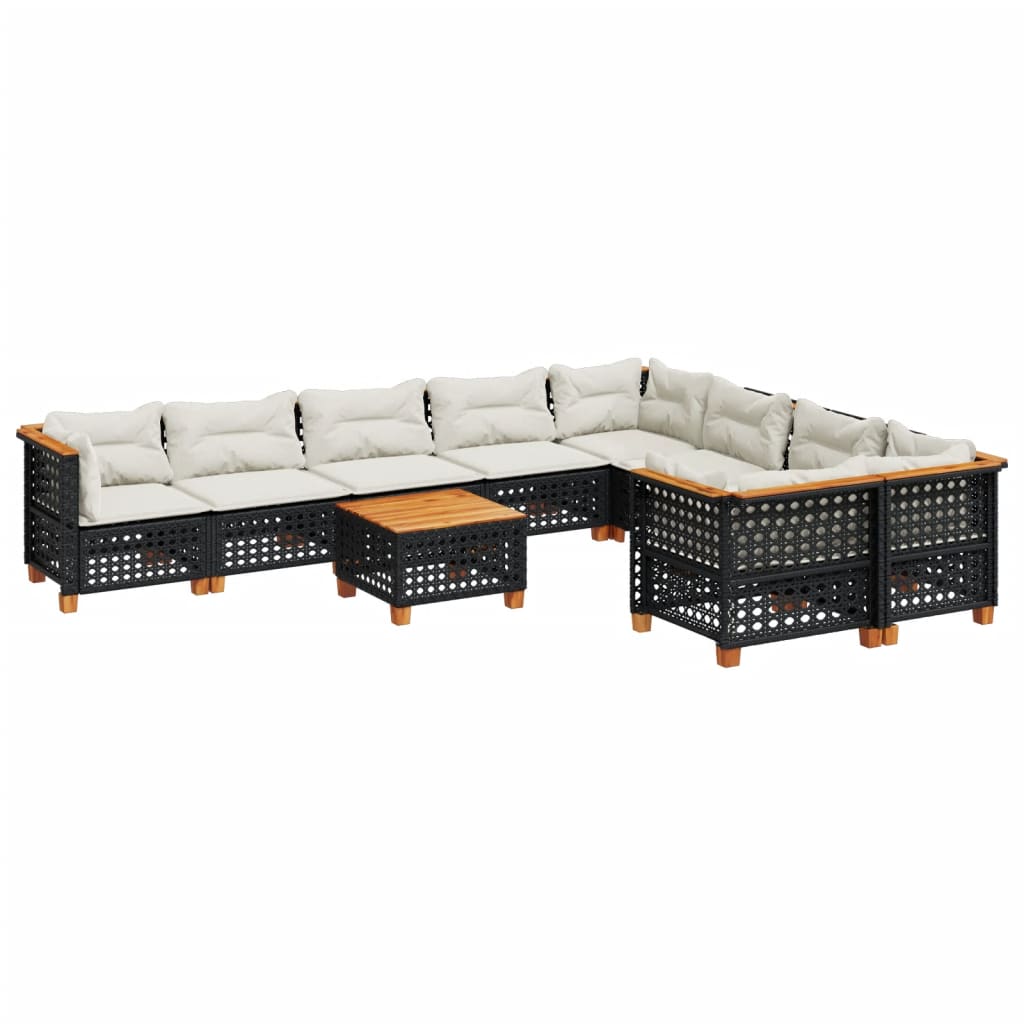 Set Divani da Giardino 10pz con Cuscini in Polyrattan Nero 3262010