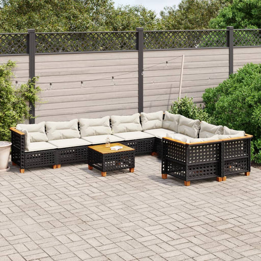 Set Divani da Giardino 10pz con Cuscini in Polyrattan Nero 3262010