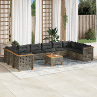 Set Divani da Giardino 11 pz con Cuscini in Polyrattan Grigio 3262029