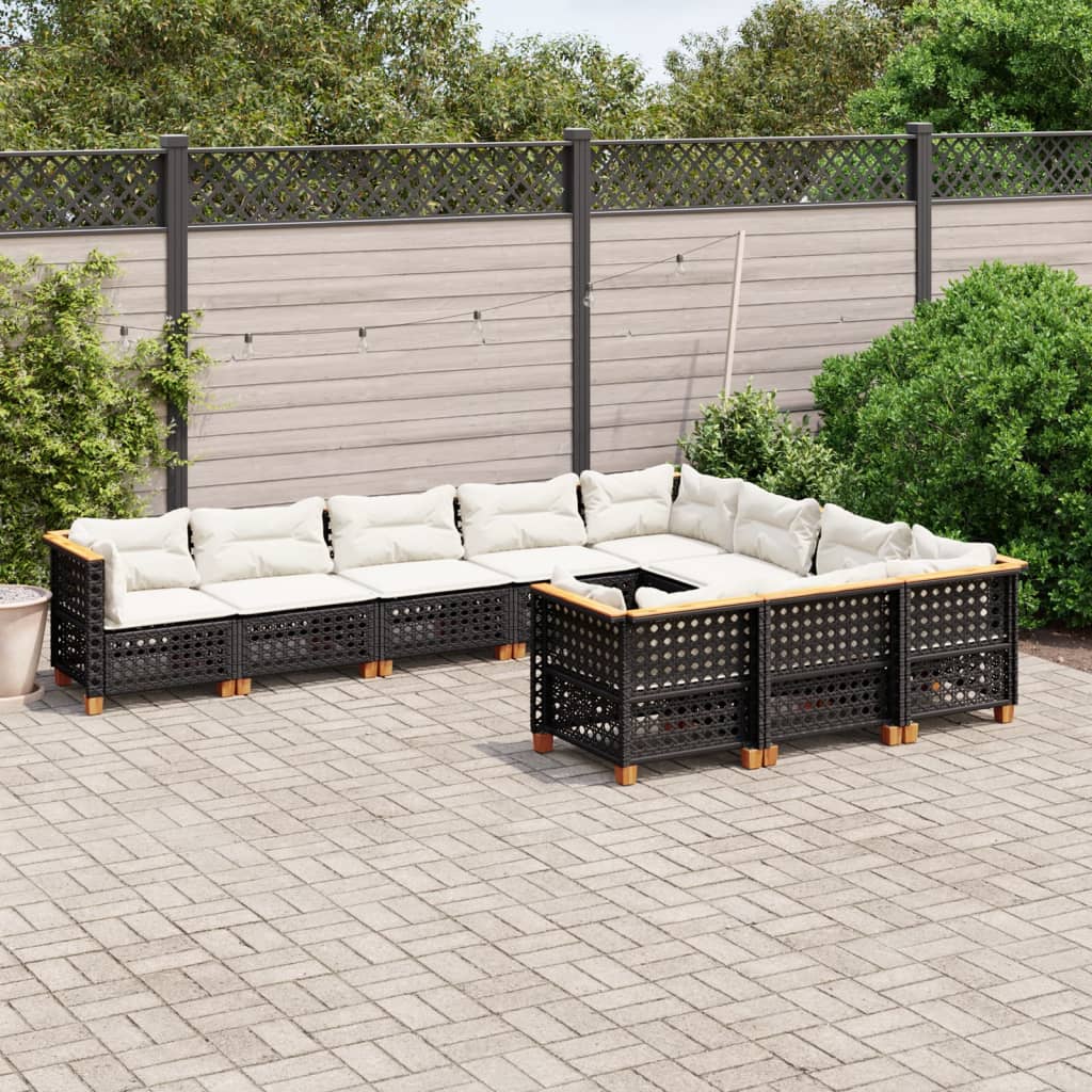 Set Divani da Giardino 10pz con Cuscini in Polyrattan Nero 3262034