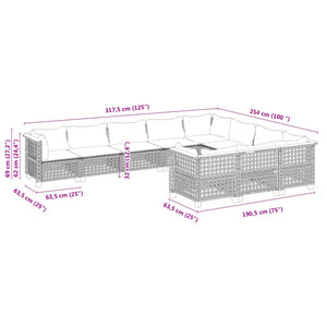 Set Divano da Giardino 10 pz con Cuscini Grigio in Polyrattan 3262035