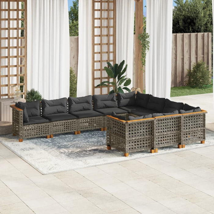 Set Divano da Giardino 10 pz con Cuscini Grigio in Polyrattan 3262035