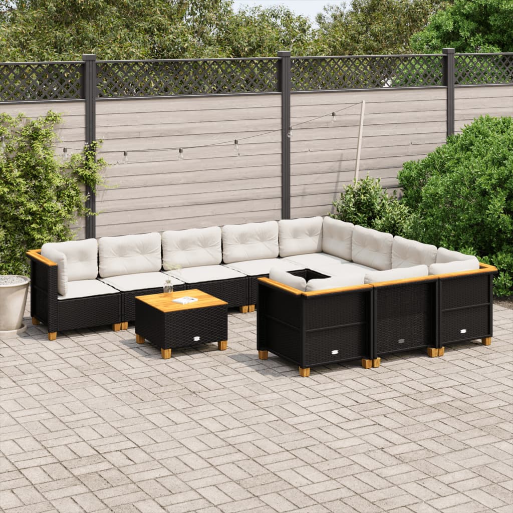 Set Divani da Giardino 11 pz con Cuscini in Polyrattan Nero 3262037