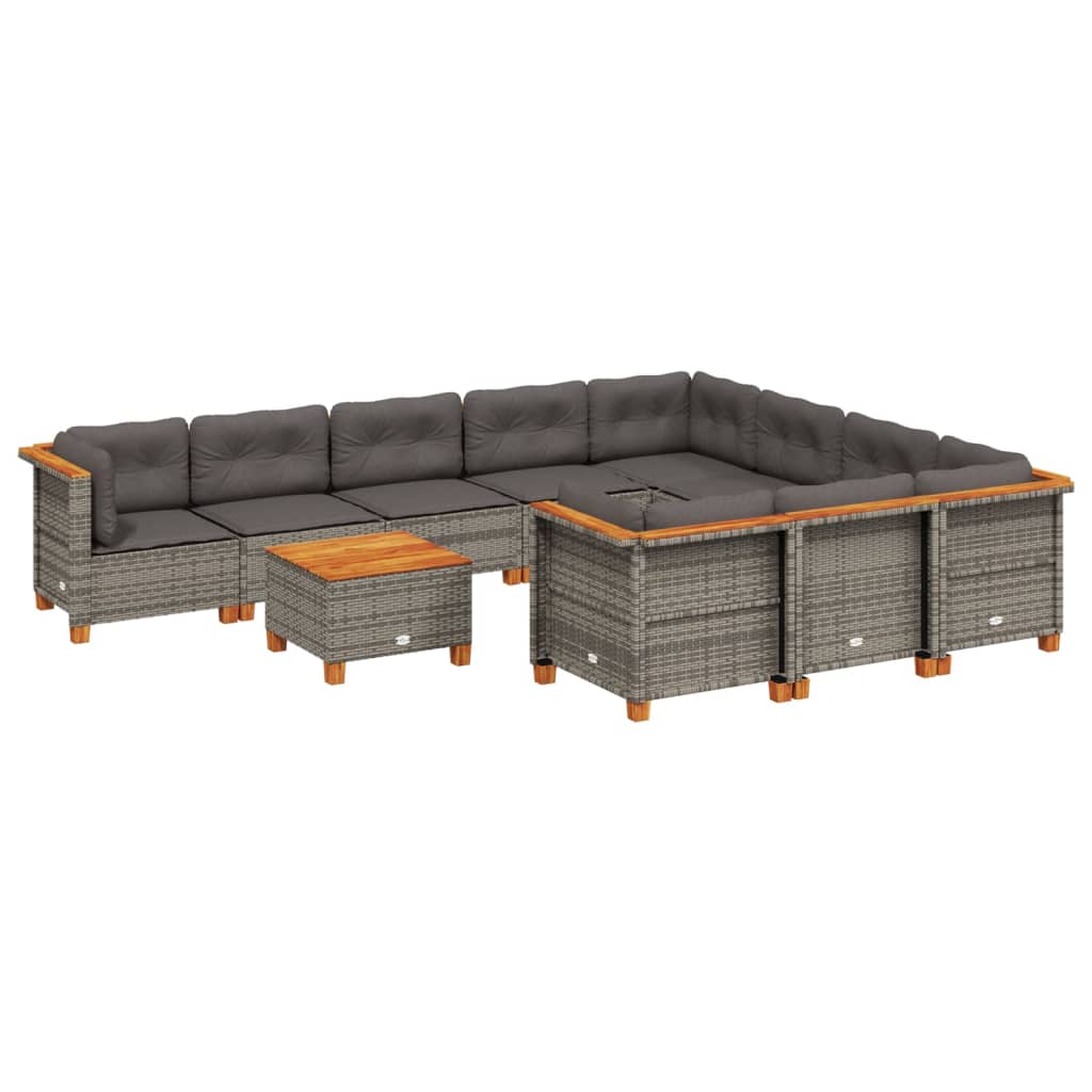 Set Divani da Giardino 11 pz con Cuscini in Polyrattan Grigio 3262038