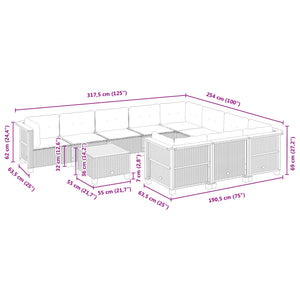 Set Divani da Giardino 11 pz con Cuscini in Polyrattan Grigio 3262038