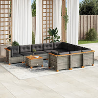 Set Divani da Giardino 11 pz con Cuscini in Polyrattan Grigio 3262038