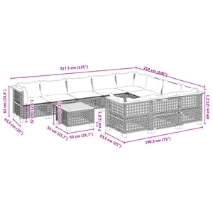 Set Divani da Giardino 11 pz con Cuscini in Polyrattan Grigio 3262041